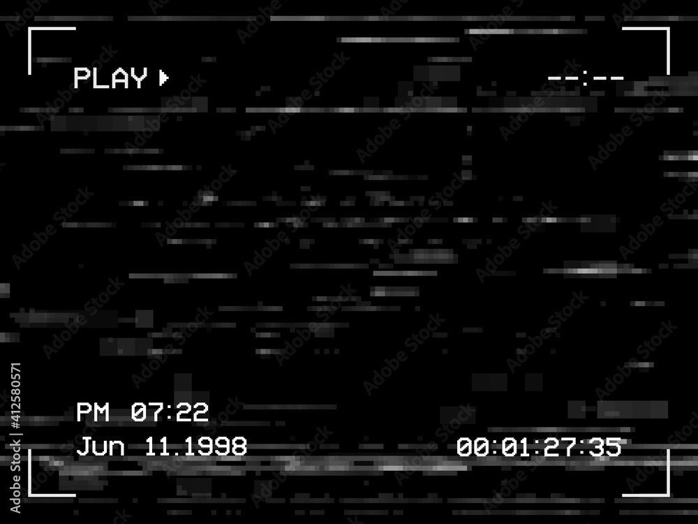 Aufkleber play noise and glitch tv screen background, vhs tape video effect, vector. white noise on television