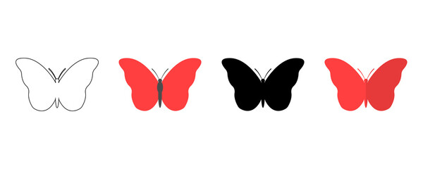 Black butterfly icon. Outline butterfly icon. Paper butterfly. Colored butterfly. Vector illustration