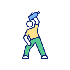 At-home workout with water bottle RGB color icon. Doing squats and lunges. Substitute for dumbbells. Water providing weight. Go-to gym equipment. Challenging body. Isolated vector illustration