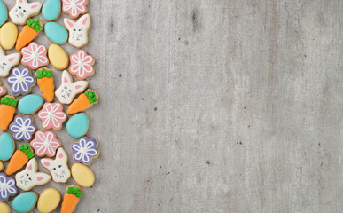 Fototapeta na wymiar Easter cookies over light gray background with copy space