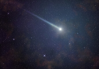 Naklejka na ściany i meble Shining comet in a starry night sky.