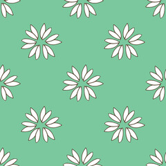 Fototapeta na wymiar Seamless Pattern with White Flowers or Leaves on Green Background
