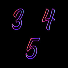 Fototapeta premium Glowing neon digits - digits 3-5