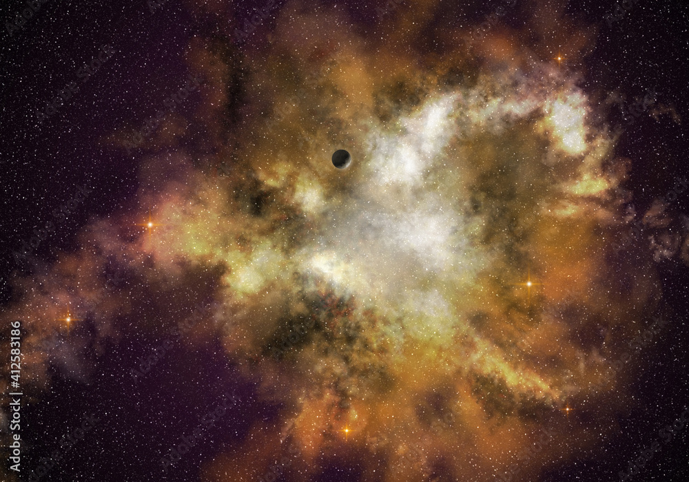 Canvas Prints planet orbiting a distant glowing nebula