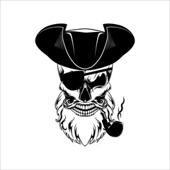 Vector image of a pirate skull. The pirate smokes a pipe.