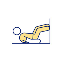 Crunching with wall support RGB color icon. Burning calories. Working with abdominal muscles. Lower body muscular strength and endurance. Engaging glutes, hamstrings. Isolated vector illustration