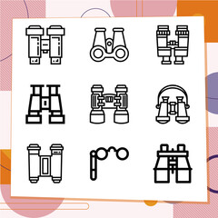 Simple set of 9 icons related to binocular