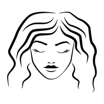 Beautiful woman's vector abstract face. black lines of contours. Silhouette of woman face icon for advertising, cosmetics, cosmetics packaging, beauty salon, hairdresser, makeup artist. 