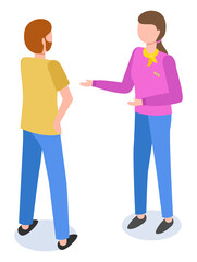 Businesspeople colleagues man and woman are communicating, standing and talking. Office characters are discussing a new project. Office workers, employee during the break isolated on white background