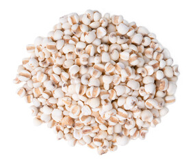 Top view various healthy seed millet or Poaceae on white background.