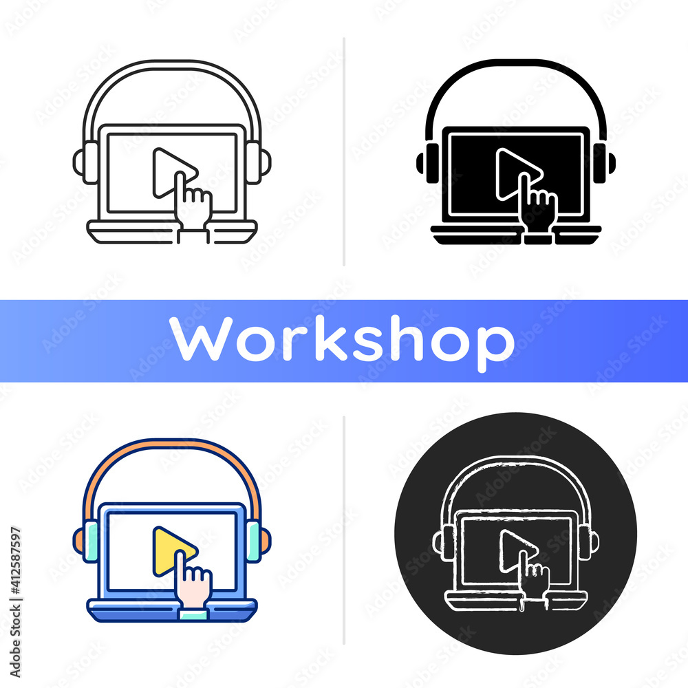 Poster on-demand webinar icon. practical online lesson. improving the level of professional skills of perso