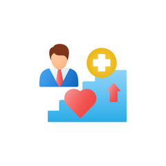 Improving health flat icon. Personal growth concept. Health improvement and protection. Self care. 3D color vector illustration