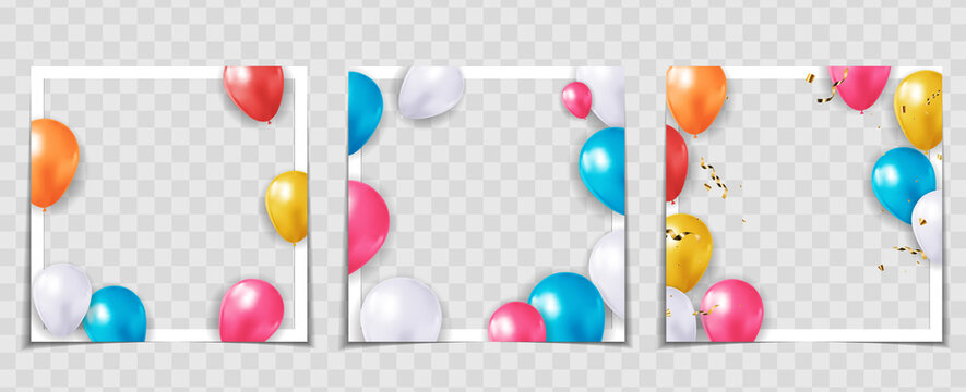 Party Holiday Balloon Photo Frame Template for post in Social Network Collection set. Vector Illustration EPS10