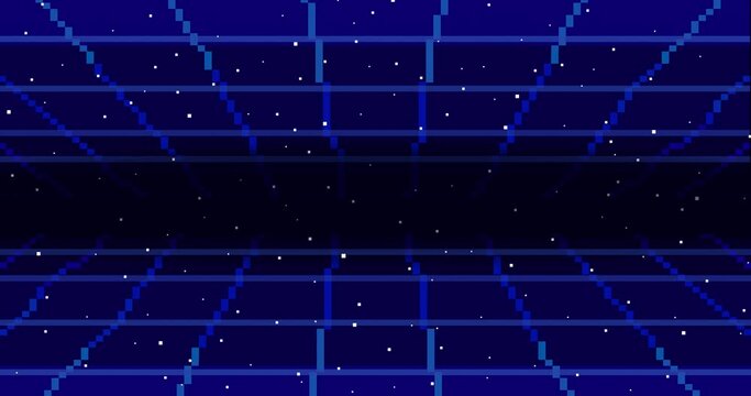Animation of pixel art 80s Retro sci-Fi background. Pixel art 8bit Vector video game Retro wave