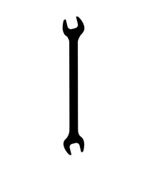 Hand wrench or spanner black icon, isolated on white background. Silhouette metal tool. Vector illustration