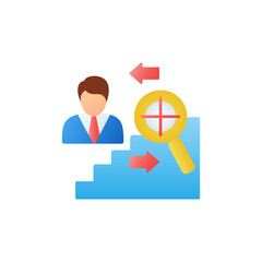 Find purpose flat icon. Personal growth concept. Catch out goals. Self improving. Life purpose. Self development. Growth plan. 3D color vector illustration