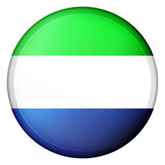 Obraz premium Glass light ball with flag of Sierra Leone. Round sphere, template icon. National symbol. Glossy realistic ball, 3D abstract vector illustration highlighted on a white background. Big bubble.