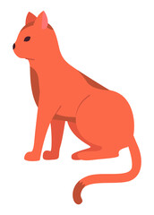 Cute cartoon kitty with red colored fur sitting side view vector illustration on white background. Pet cat shorthair home kitten, domestic animal with mustache and tail. Nice fluffy pet friend