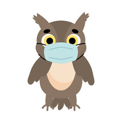 cartoon owl with mouth mask, colorful design