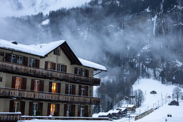 Lauterbrunnen village in the Interlaken Oberhasli district in the canton of Bern in Switzerland....