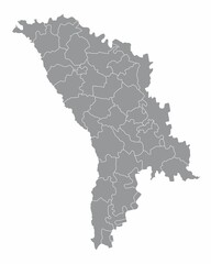 The Moldova isolated map divided in districts