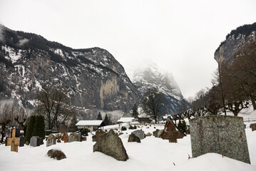 Lauterbrunnen village in the Interlaken Oberhasli district in the canton of Bern in Switzerland....
