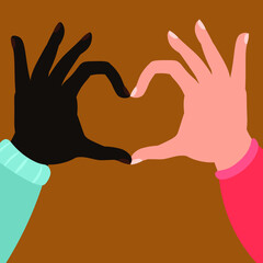 Hands show the heart. People of different nationalities.United community 