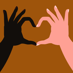 Hands show the heart. People of different nationalities.United community 