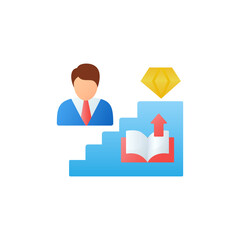 Personal growth flat icon. Route to success. Self improvement and self realization. Business and career development. Human resources management. 3D color vector illustration