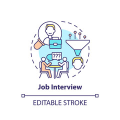 Job interview concept icon. Worker adaptation stages. Hiring employees idea thin line illustration. Work tasks. Recruitment of workers. Vector isolated outline RGB color drawing. Editable stroke