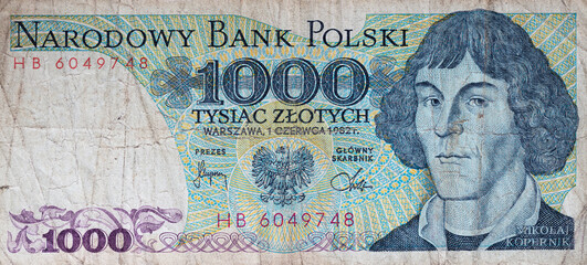 Obverse of 1000 Polish zloty - obrazy, fototapety, plakaty