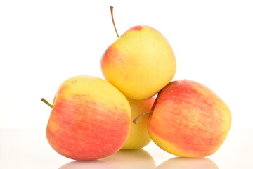 A few ripe organic, juicy, aromatic apples , close-up, on a white background.