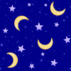 Fototapeta na wymiar Seamless pattern for baby blankets, clothes, fabrics, paper moon stars stardust