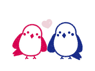 仲良しな鳥カップルのシンプルなスタンプ