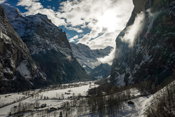 Lauterbrunnen village in the Interlaken Oberhasli district in the canton of Bern in Switzerland....