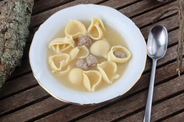 typical spanish soup with meat balls