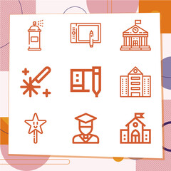 Simple set of 9 icons related to colleges