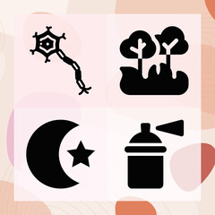 Simple set of glowing related filled icons