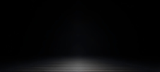 Obraz premium Empty dark abstract wooden plank floor and studio room with smoke float up interior texture for display products wall background.