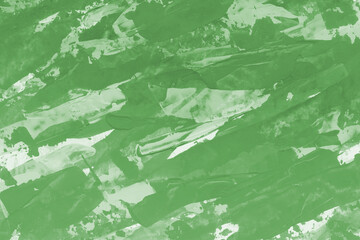 Modern contemporary acrylic background. Green texture made with a palette knife. Abstract painting on paper. Mess on the canvas.