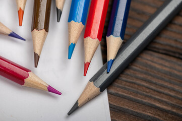 Fototapeta premium A few colored pencils. Close-up, selective focus.