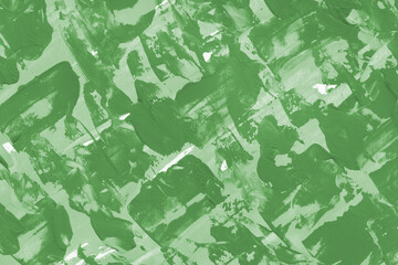 Modern contemporary acrylic background. Green texture made with a palette knife. Abstract painting on paper. Mess on the canvas.