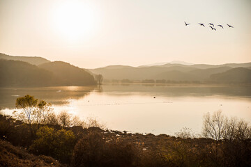 Obraz na płótnie Canvas Impressively beautiful lake with sunshine. Epic image. Wonderful nature background.