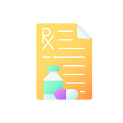 Prescription vector flat color icon. Receiving medication prescribed online. Pharmaceutical drugs. Physician order for patient. Cartoon style clip art for mobile app. Isolated RGB illustration