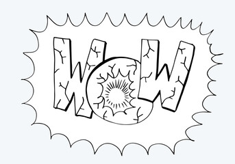 Wow. Sticker for social media content. Vector hand drawn illustration design.Dialog words, conversation phrases. 