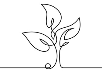 Plant sprout drawn by a continuous black line on a white background. Fashionable pattern for health protection, healthy eating, nature conservation. Vector illustration