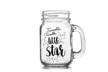 Mason jar or drinking jar with handle isolated on white background