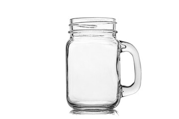 Mason jar or drinking jar with handle isolated on white background