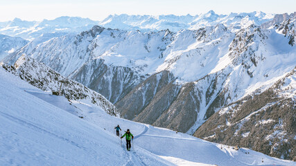 Ski touring near the Grands Montets, Chamonix, France