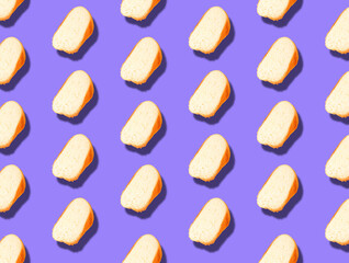 Pattern with slices of sliced white bread with a shadow. The levitation effect.